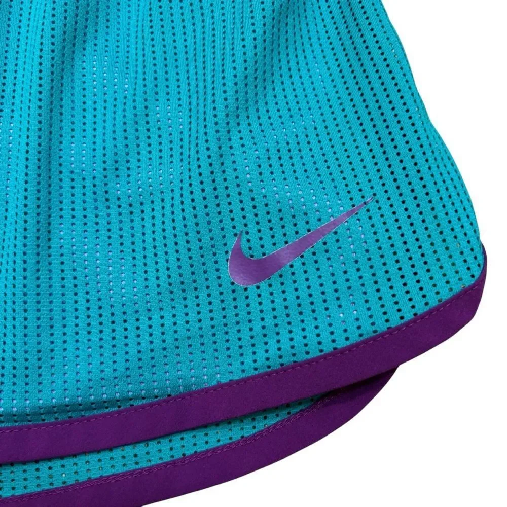 Ladies Nike Dri-Fit Teal‎ and Purple Mesh Athletic Shorts Lined Size Medium